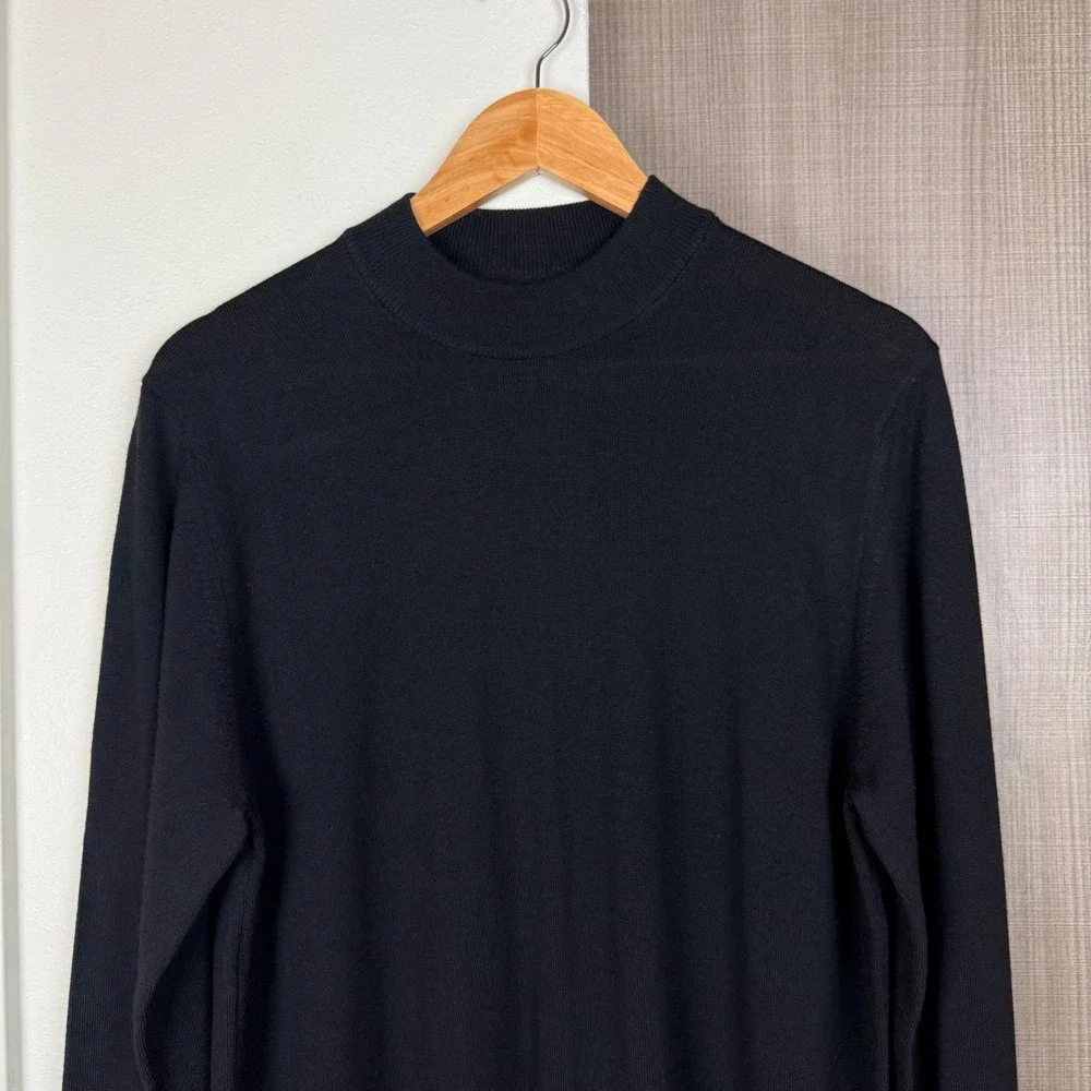 NN07 No Nationality Black Martin 6328 Slim Fit Mock Neck Wool Sweater Medium